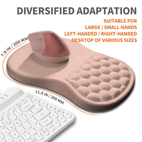 Image of Ergonomic Joint Wrist Support Mouse Pad with Memory Foam Cushion Massage Bump, Carpal Tunnel Pain Relief Mousepad Slope Design for Wrist Rest, 11.8x7.9 in, Rose Pink