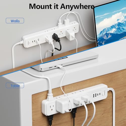 Power Strip Surge Protector,15 Outlets 4 USB 2 USB-C,5Ft Flat Plug,White - image 6