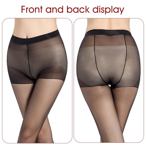 Image of Abeillo 3 Pairs Black Sheer Tights for Women, 20D High Waist Control Top Pantyhose Nylon Stockings with Reinforced Toes