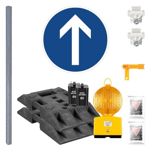 TMS PRO SHOP Komplett-Set Baustelle mit Leuchte, vorgeschriebene Fahrtrichtung VZ 209-222-211, StVO, Art.-Nr. 610979
