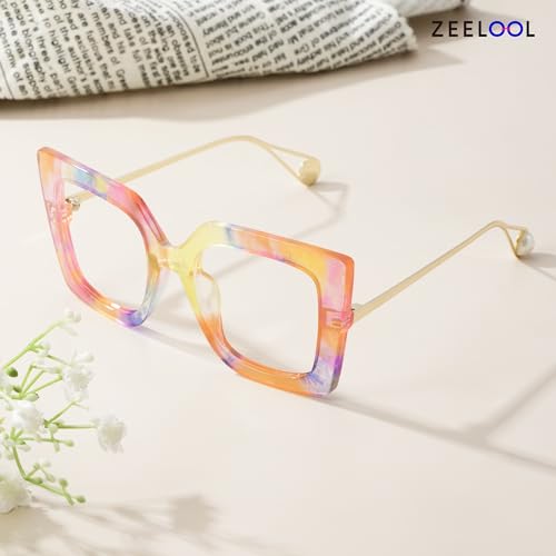 Image of Zeelool Oversized Thick Blue Light Glasses for Women Square Eyeglasses Anti Blue Light Chic Multicolor Eyewear JGT001892-16B, Medium