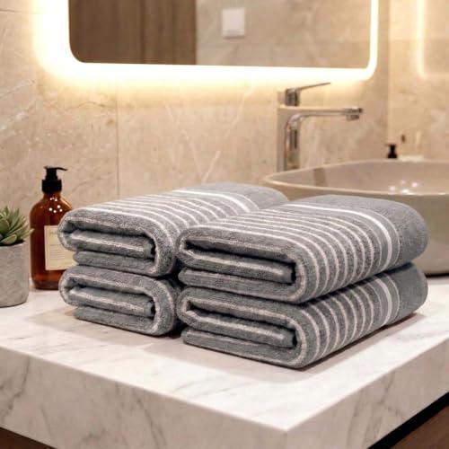 Image of Athom Living Premium Hand Towels- Cotton, 400 GSM, Ultra Soft, Quick Dry, Highly Absorbent | for Hand, Kitchen and Gym | 60 * 40 cm, Pack of 4 (Grey)