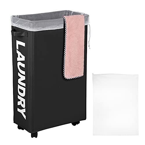 IHOMAGIC 62L Cesto de Ropa Sucia con Bolsa de lavandería extraíble, Cesto de Ropa Rodante Grande, Cesto de Almacenamiento de Ropa Pequeño, Cesto de Ropa Rodante para Juguetes, Toallas (Negro)
