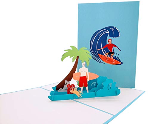 Igifts And Cards Guy Surfing 3D Pop Up Greeting Card - Ocean, Surfboard, Wave, Sport, Half-Fold, Birthday, Just Because, Thinking Of You, Retirement, Get Well, Congratulations, Friendship, Good Luck #TOP21
