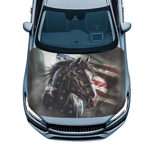 Horeset American Flag Warhorse Car Hood Cover Wrap Auto Hood Protector Decoration Outdoor Exterior Car Accessories All Season Suitable for Most SUV Sedans