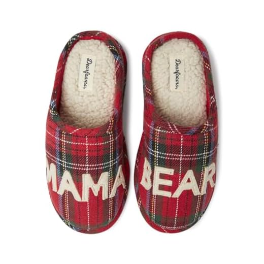 Dearfoams Women's Mama Bear Slipper, Tartan Plaid, Small
