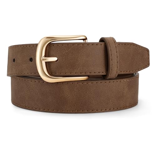 JASGOOD Women Leather Belt for Jeans Vintage Ladies Waist Belt with Gold Buckle for Pants Dress