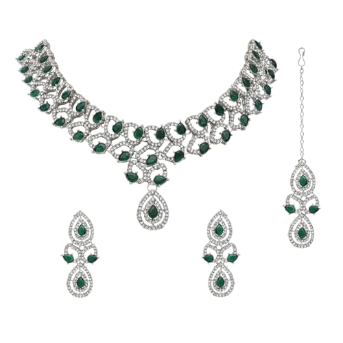 Image of I Jewels Rose Gold Plated Stylish Design Crystal Diamond Necklace & Earrings Jewellery Set for Women