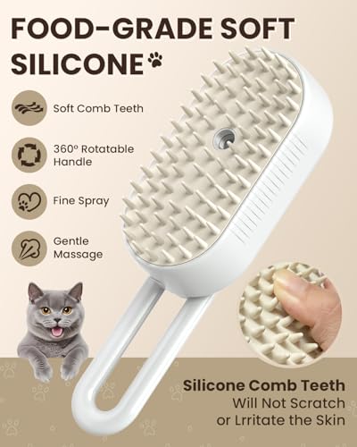 Image of Cat Steam Brush for Shedding, Pet Steam Brush for Cats and Dog, 4 in 1 Rechargeable Cat Hair Brush, Spray Anti-Static, Massage, Cleaning, Shedding & Combing All In One, for Long & Short Haired Pets!