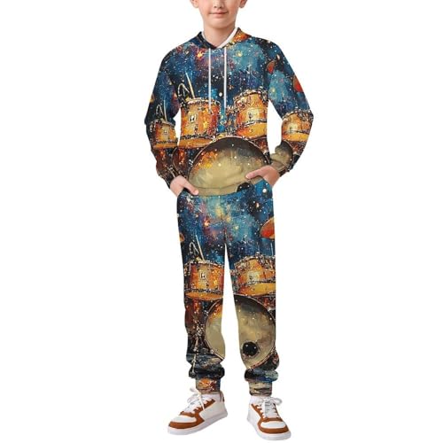 Boy Girl Clothes Outfits Kids Long Sleeve with Pants 2PCS Clothing Set, Drum Galaxy Universe