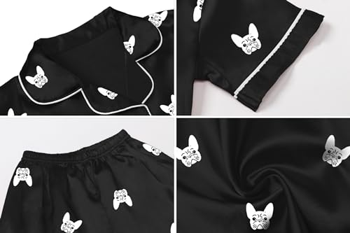 Image of Umeyda Women & Girls Pajamas Set, Soft Satin Lightweight Silk Button-Down Top with Shorts 2 Piece PJS for Mom Boys Kids Gifts