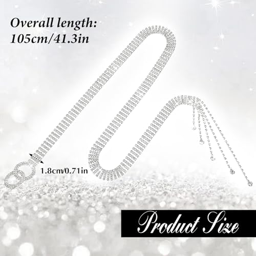 JIEYAO Rhinestone Waist Belt for Women, Adjustable Silver Waist Chain Belt Crystal Bling Belt Diamond O-Ring Waistband2