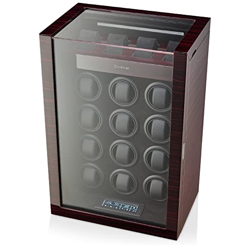 TIMECUBE Watch Winder for 12 Watches with Interior Light and 4 Watch Storage Slots (Ebony)