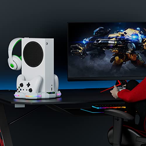 Cooling Fan Stand For Xbox Series S With Rgb Light Strip, Wiilkac Upgraded Dual Charger Station Dock Accessories With 2 X 1400Mah Rechargeable Battery Pack, Headset Hook & Usb Port For Sync - White #TOP5