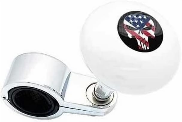 Pearl White Steering Wheel Suicide Spinner Handle Knob Car Truck Skull with Fangs Toothy Skull Skull US Model-PYT-8888-5023