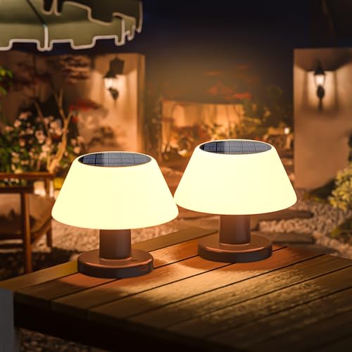 Boadw LED Lámpara de mesa solar regulable para exteriores, Lámpara de mesa solar y de carga USB 2 en 1 para exteriores e interiores, apta para jardín, camping y dormitorio, blanco cálido 2 Piezas
