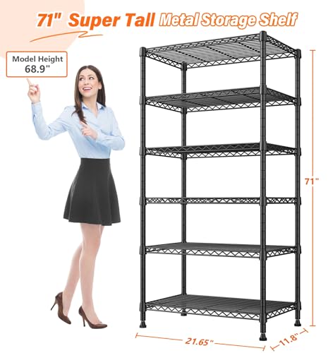 Image of REIBII 6-Shelf Tall Metal Shelves 70 inch H Wire Rack Sturdy Standing Shelf Units Adjustable Detachable Storage Shelving Unit for Kitchen Laundry Pantry Garage Commercial 71 inch H x 21.65 inch W x 11.8 inch D