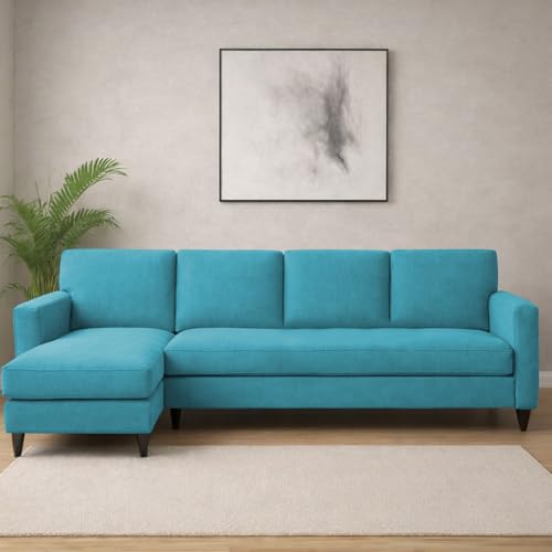 Image of Carlos LHS 4 Seater L Shape Sofa Set for Living Room & Home Office Furniture, Modern Durable Sectional Corner Sofa Couch, Premium Fabric Comfortable Seating with Strong Frame (Turquoise)