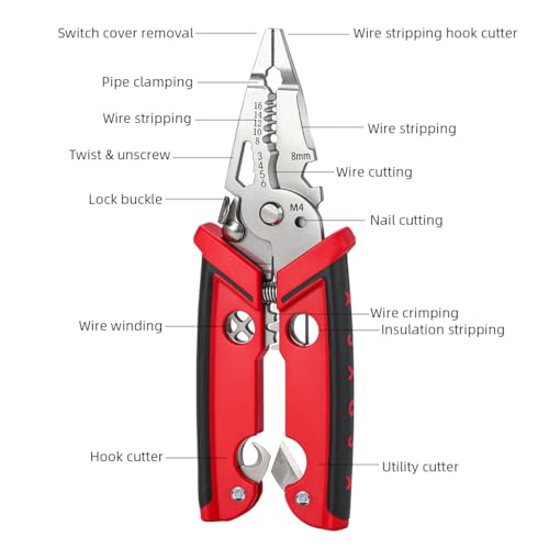 Image of Serplex 18-in-1 Wire Stripper Tool, Cr-V Steel Electrical Wire Stripping, Cutting & Crimping Pliers with Built-in Wrench, Cable Cutter /Crimper, Utility Cutter All-in-One Electrician Tool