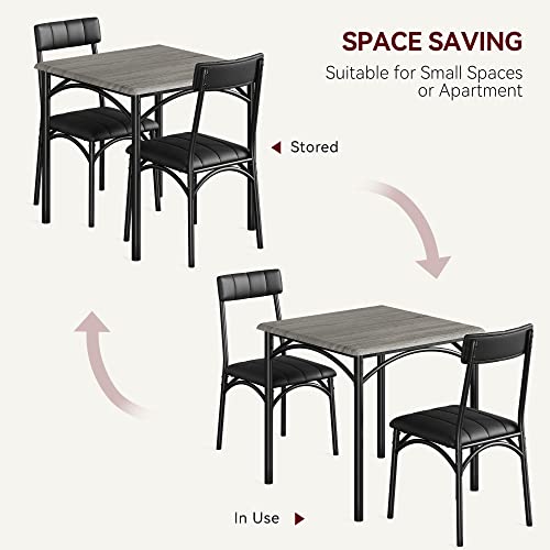 SLEKVERSA 3-Piece Dining Table Set for 2, Kitchen Table Set with 2 Upholstered Chairs, Square Dining Table Set for Apartment, Studio, Small Space, Gray - Thumbnail 7