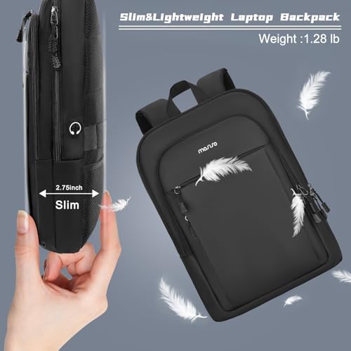 MOSISO Laptop Backpack for Men, Slim Lightweight Compact Computer Backpack for College Work Business Office Travel, 15.6 inch Waterproof Commute Laptop Bag Casual Daypack with Luggage Strap, Black3