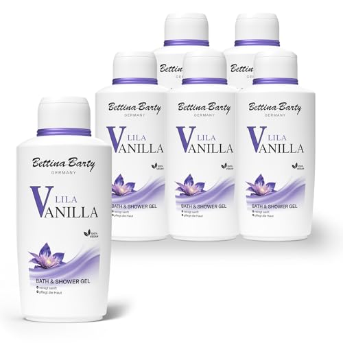 Bettina Barty Lila Vanilla Bath & Shower Gel 6 x 500 ml – Duschgel mit pudrig-blumigem Duft – Feuchtigkeitsspendende Pflege für alle Hauttypen