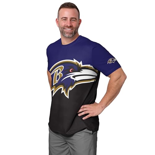 FOCO Men's Standard NFL Team Cropped Big Logo Rash Guard Swim Shirt, Colorblock