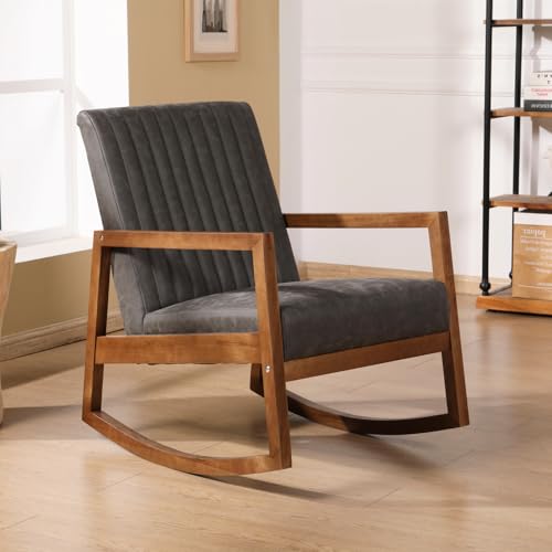 chairus Fauteuil à Bascule avec Pieds en Bois Massif Chaise à Bascule en Cuir PU avec Accoudoirs...