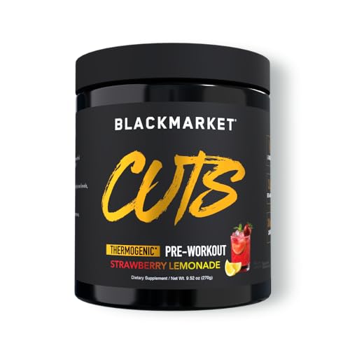 BLACKMARKET CUTS Pre Workout - Flavored Energy Powdered Drink Mix for Men & Women, Great for Muscle Definition, Thermogenic, Creatine Free, (Strawberry Lemonade, 30 Servings)