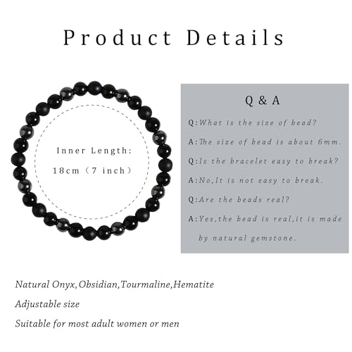 Black Onyx Tourmaline Bracelet Triple Protection Healing Crystal Bracelet Obsidian Hematite Bracelet For Men And Women 7