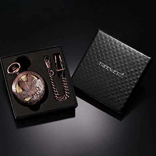 Treeweto Mechanical Eagle Arabic Numerals Dial Skeleton Red Bronze Pocket Watch Watches With Gift Box And Chains For Mens Women #TOP6