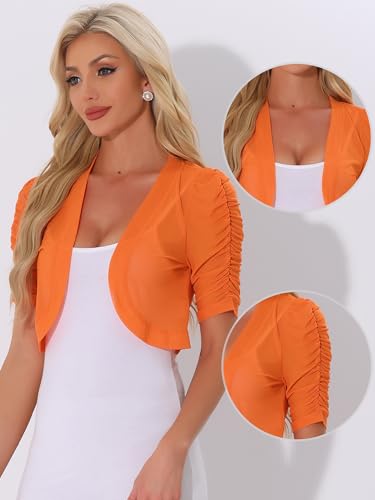 Allegra K Casual Short Sleeve Mesh Sheer Shrug for Women's Open Front Cropped Cardigan Bolero2