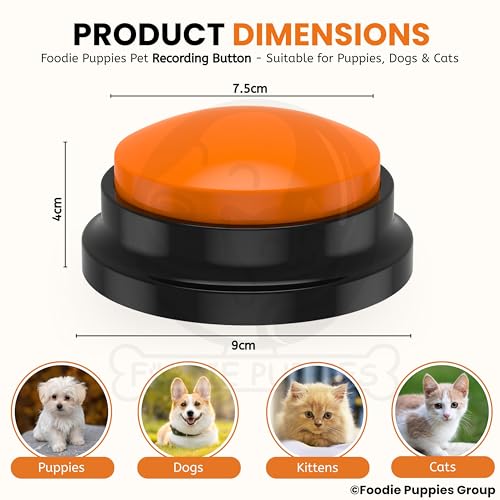 Image of Foodie Puppies Interactive Dog Toys, Pet Voice Training Talking Button /Buzzer Toy for Communication - Pack of 2 (Recording Button, Orange) 30Sec Record & Playback, [Without Battery]