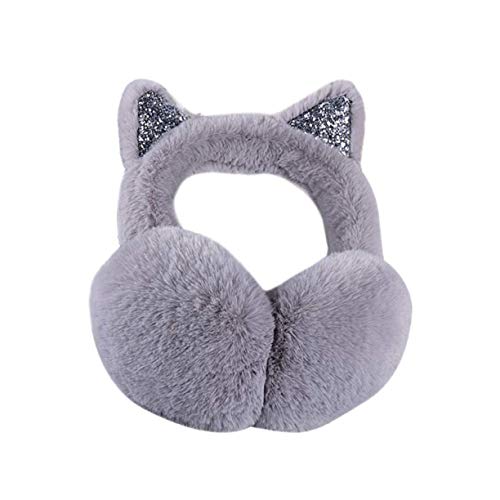 Women Girls Foldable Winter Ear Muffs Fluffy Plush Soft Ear Warmers with Sequins