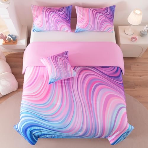 Image of Full Bedding Set for Girls, Tie Dye Superior Girls Comforter Set, Blue Pink Purple Full Size Bedding Sets