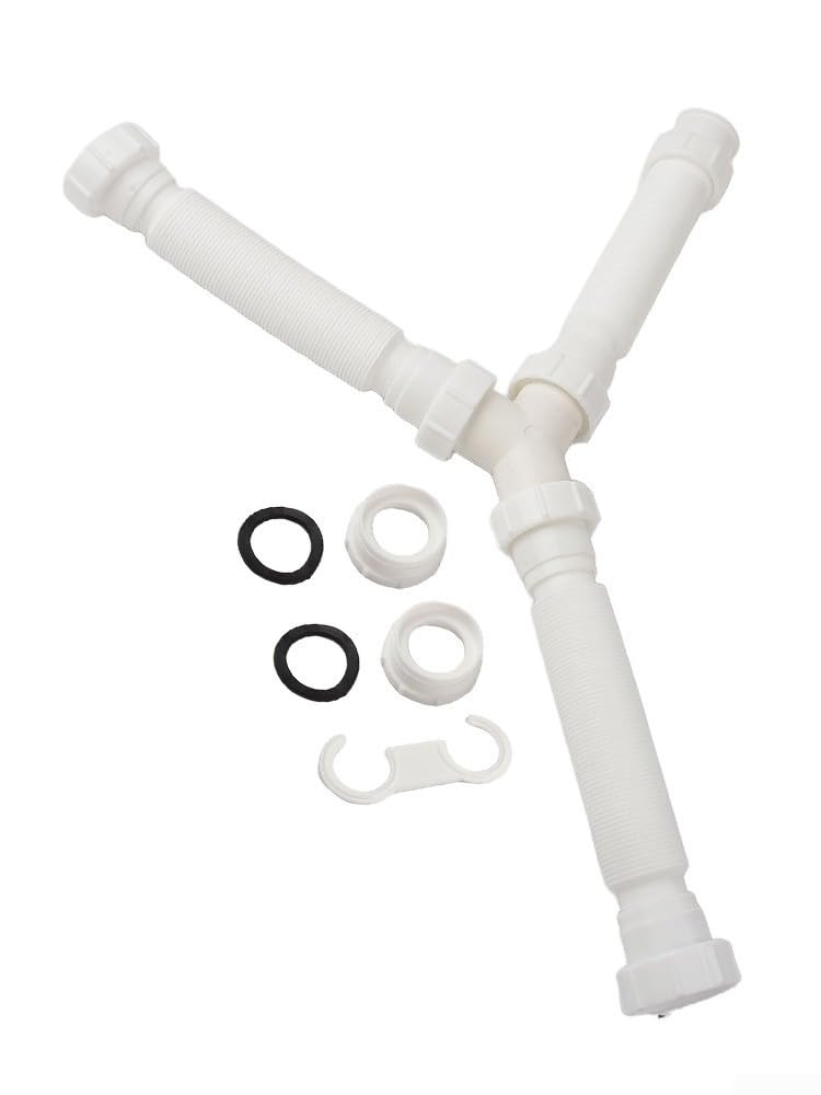 Besttoolifes Kit di scarico doppio per lavello, regolabile, 20-80 cm, flessibile, con adattatori G1-1/2 e G1-1/4, costruzione in PE per lavelli da bagno e cucina