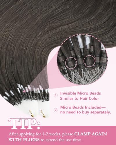 Image of YoungSee Micro Loop Hair Extensions Real Human Hair Mocha Brown Micro Ring Hair Extensions Human Hair Ash Brown Micro-Beads Hair Extension 22 Inch 50 Strands 57g for Weddings