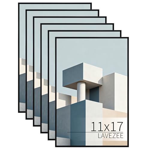Image of Lavezee 11x17 Poster Frame Black, 6 Packs Lightweight 11 x 17 Frames for Wall Mounting, Display 11 by 17 Pictures, Posters & Art Prints Vertically or Horizontally