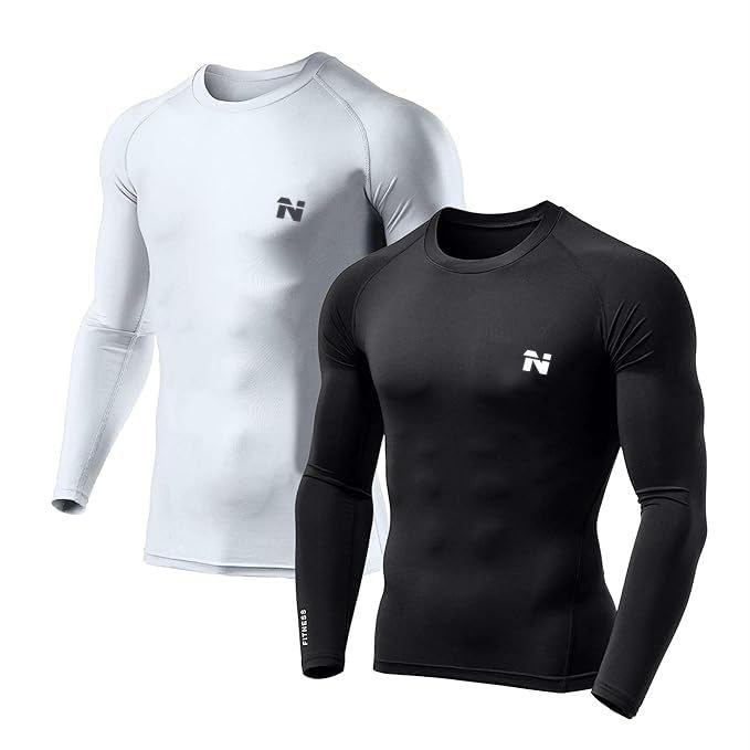 Image of Men's 1 Or 3 Pack Compression Shirts Long Sleeve, Base-Layer Quick Dry Workout T Shirts Sports,Gym, Running T-Shirt (Medium, Black White 2)