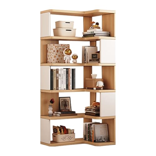 Estantería de esquina alta de 5/6/7 estantes de almacenamiento de madera en forma de L, estantería moderna para sala de estar, dormitorio, cocina, oficina en casa (blanco, 80 x 60 x 159 cm)