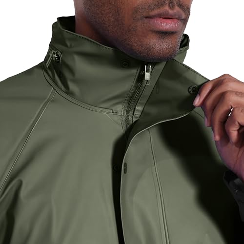Image of Men's Workwear 3-Piece Waterproof PU Rain Suit Set | Hooded Jacket & Bib Pants, Sealed Seams, Storm Flap, Adjustable Suspenders, Flap Pockets, Outdoor Work, Fishing, Farming