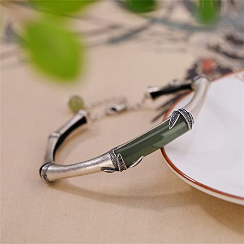 Bracelet en argent naturel Hotan bleu jade femme style chinois rétro argent