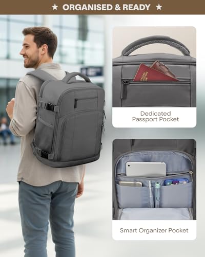 ZHXX Ryanair Handgepack 40x30x20,Handgepäck Rucksack Leichter Kabinenrucksack mit 14 Zoll Laptopfach & Diebstahlsicherung,Dunkelgrau.