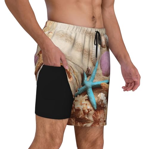 Maillot de bain imprimé coquillages short de plage doublure compression