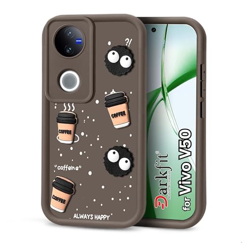 Image of DARKFIT Back Case Cover Compatible with Vivo V50 5G | Cute Fun Cartoon Ball 3D Coffee Silicone Case | Body Protection | Camera Protection | Shock Proof | for Vivo V50 5G | Color Brown | Pack of 1