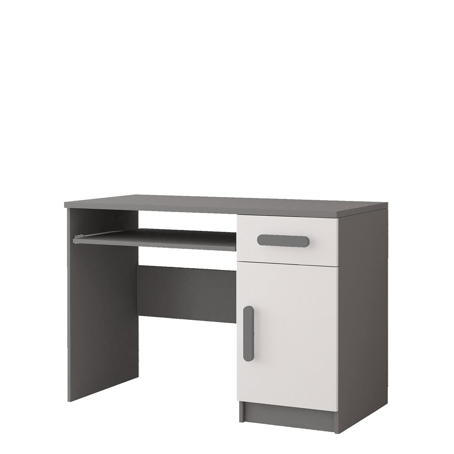 Fabryka Mebli Idźczak 4-teiliges Kinderzimmer-Set Jonas II 02 - Schrank, Wandregal, Kommode, Schreibtisch - Kleiderschrank - Skandinavischer Stil - Modern Design - Weiß/Grau