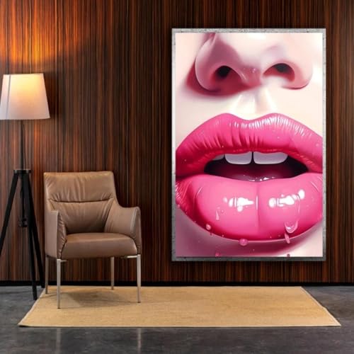 Peinture sur toile lèvres rouges décoration murale maison grand format 70x100 cm