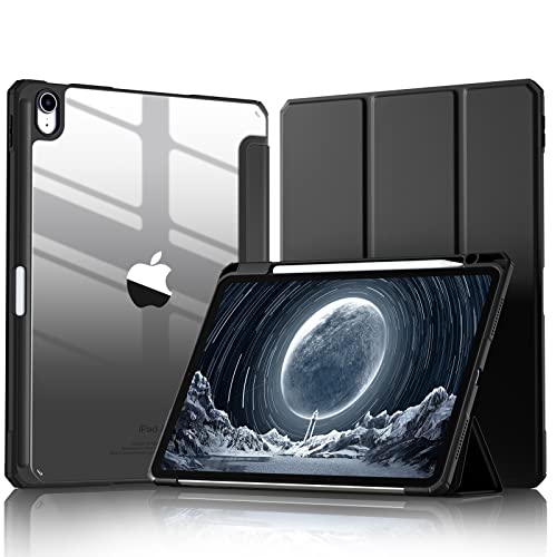 Mastten Compatible with iPad Air 11 inch Case M3 (2025) / M2 (2024), for iPad Air 6th/5th/4th Generation Case 10.9 inch with Pencil Holder 2024/2022/2020, Auto Wake/Sleep, Clear Back Shell, Black