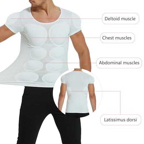 Men's Fake Muscle Shirt, Enhancers Padded Shoulder Chest T-Shirt, Invisible Shaper Underwear, Comfortable4