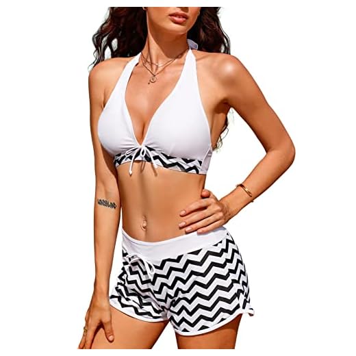 UMIPUBO Tankini Zweiteiler Damen, Bademode Bikini Set 2 TLG Bandeau Zigzag Charmline Bikini Sportlicher Badeanzug Tank Top Bikini Swimsuits Beachwear Gepolstert Badeanzug Sexy